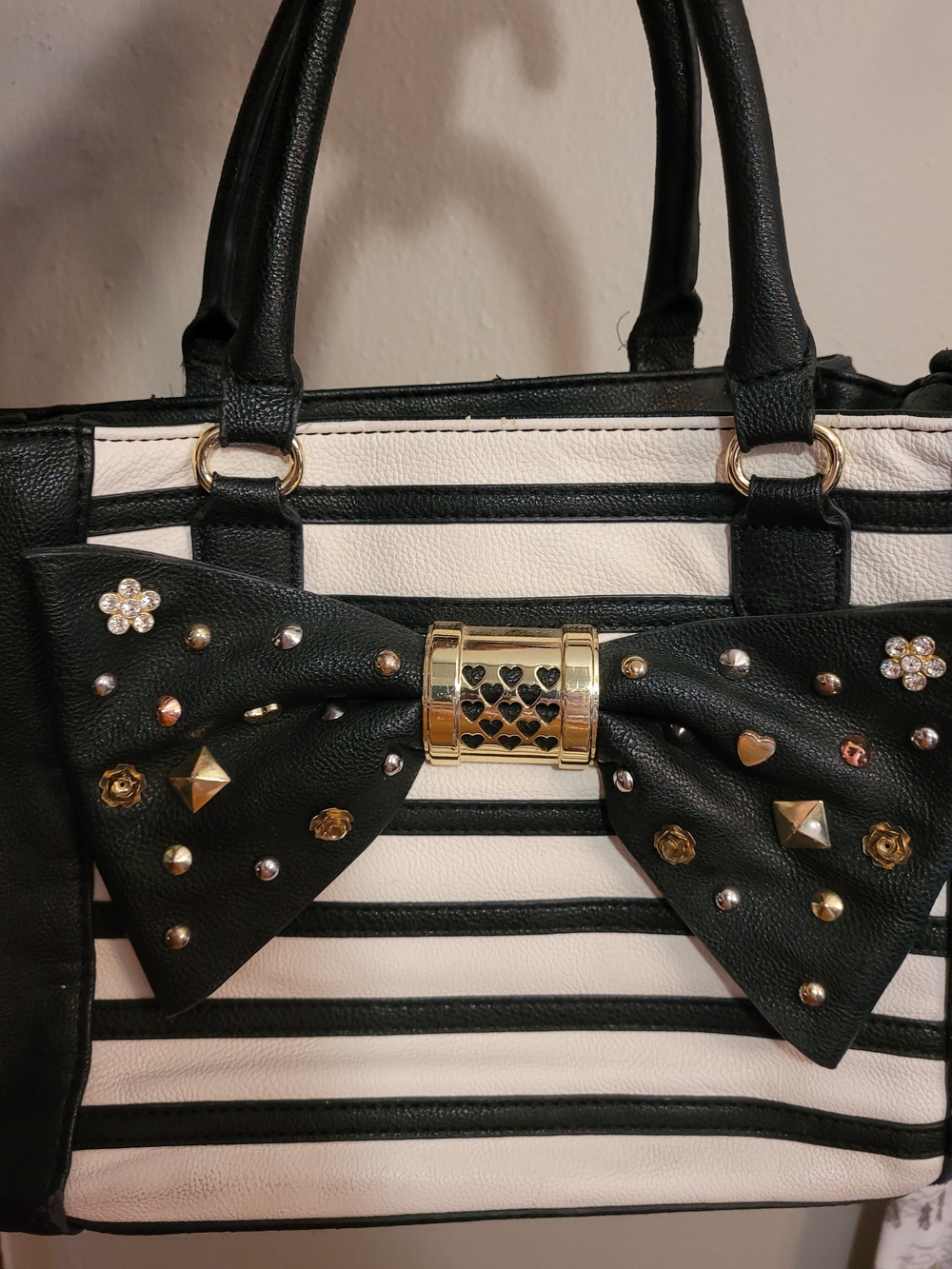 Black & White Striped Bow Betsey Johnson Purse